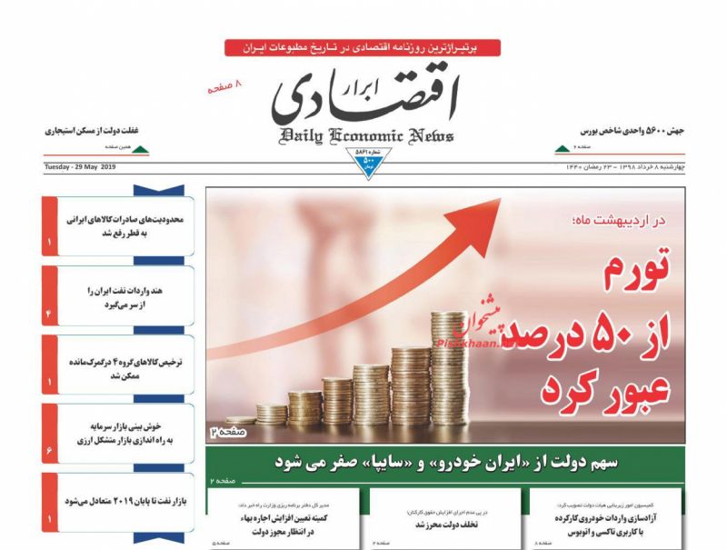 عناوین اخبار روزنامه ابرار اقتصادی در روز چهارشنبه ۸ خرداد