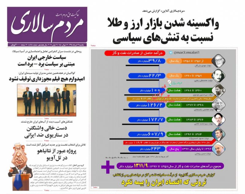 عناوین اخبار روزنامه مردم سالاری در روز یکشنبه‌ ۲۶ خرداد