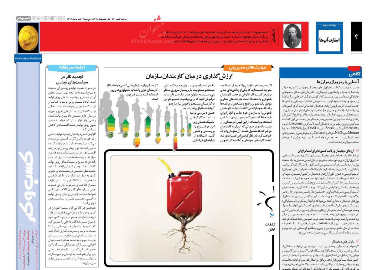 عناوین اخبار روزنامه كسب و كار در روز پنجشنبه ۱۴ شهريور