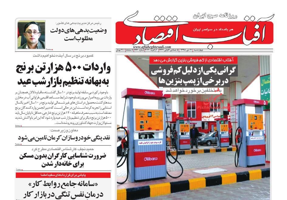 عناوین اخبار روزنامه آفتاب اقتصادی در روز چهارشنبه ۱۱ دی