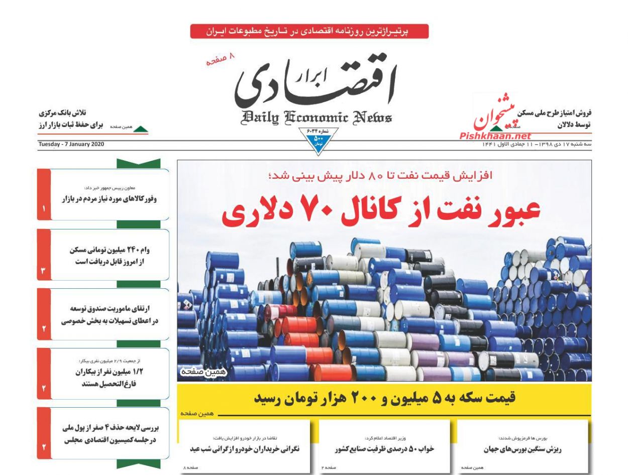 عناوین اخبار روزنامه ابرار اقتصادی در روز سه‌شنبه ۱۷ دی
