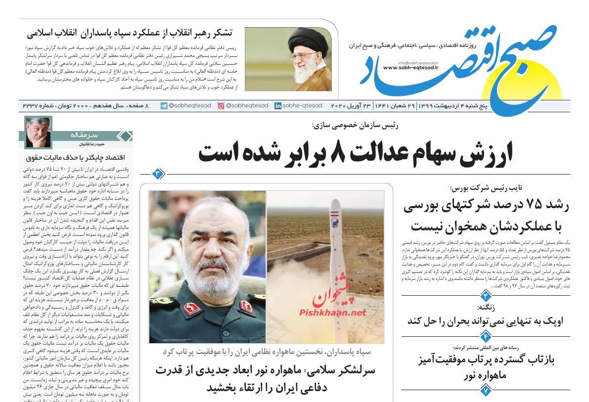 عناوین اخبار روزنامه صبح اقتصاد در روز پنجشنبه ۴ ارديبهشت