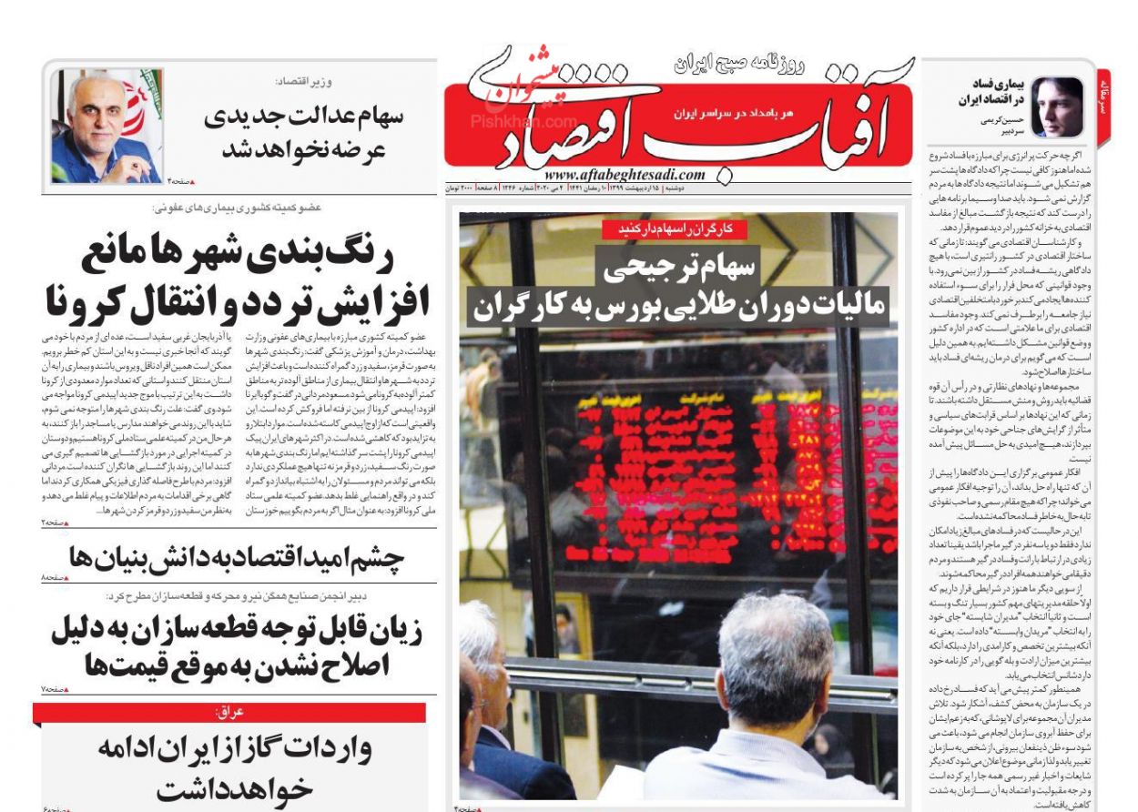 عناوین اخبار روزنامه آفتاب اقتصادی در روز دوشنبه ۱۵ اردیبهشت : 