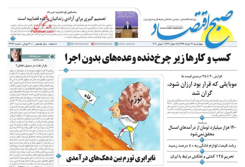 عناوین اخبار روزنامه صبح اقتصاد در روز چهارشنبه ۲۱ خرداد
