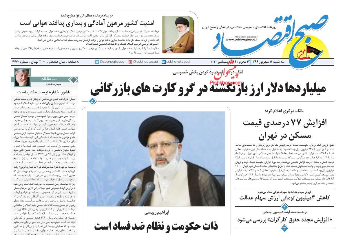 عناوین اخبار روزنامه صبح اقتصاد در روز سه‌شنبه ۱۱ شهريور