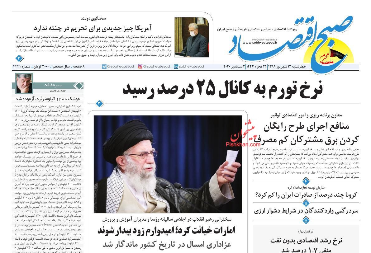 عناوین اخبار روزنامه صبح اقتصاد در روز چهارشنبه ۱۲ شهریور