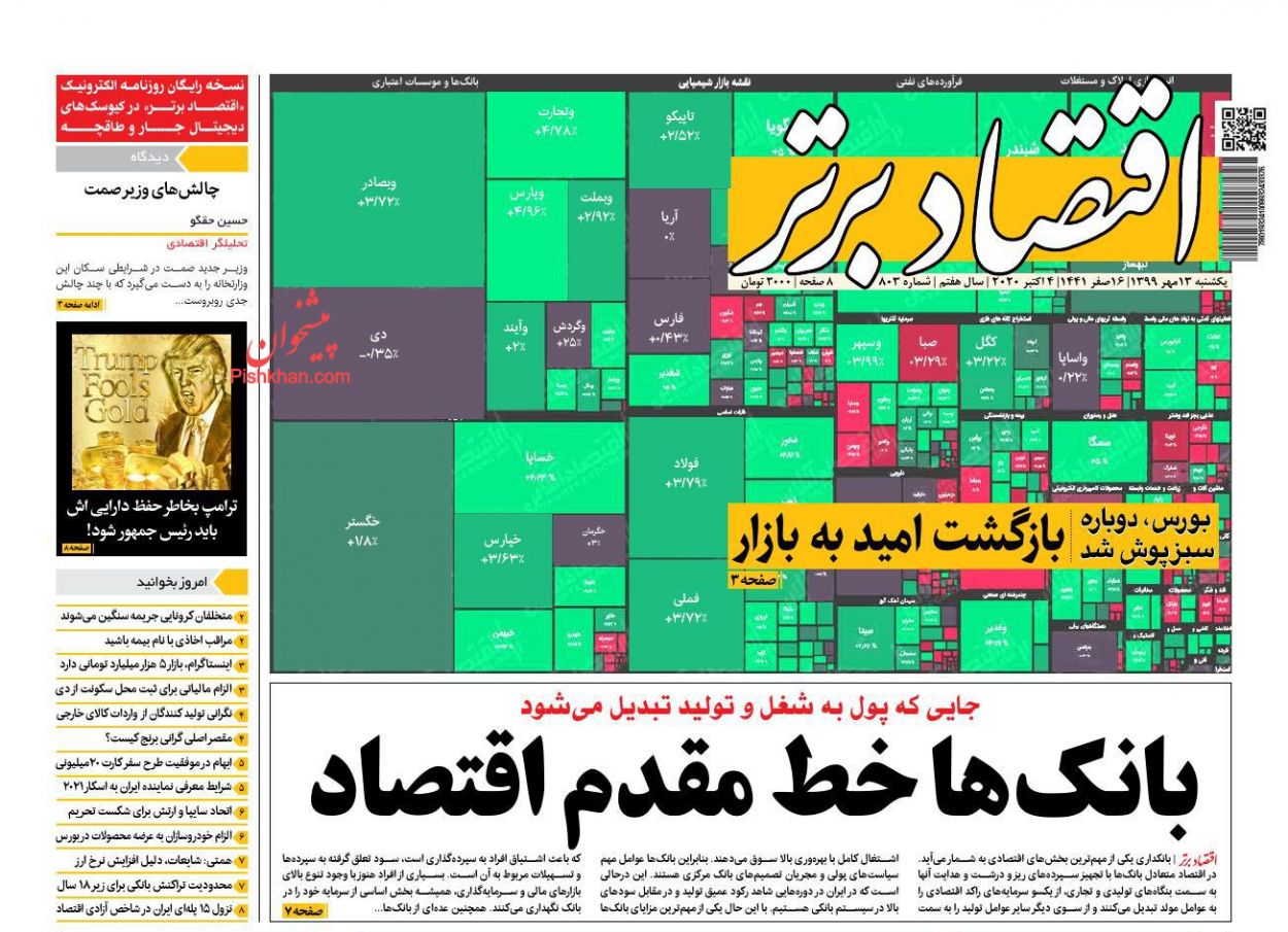 عناوین اخبار روزنامه اقتصاد برتر در روز یکشنبه‌ ۱۳ مهر