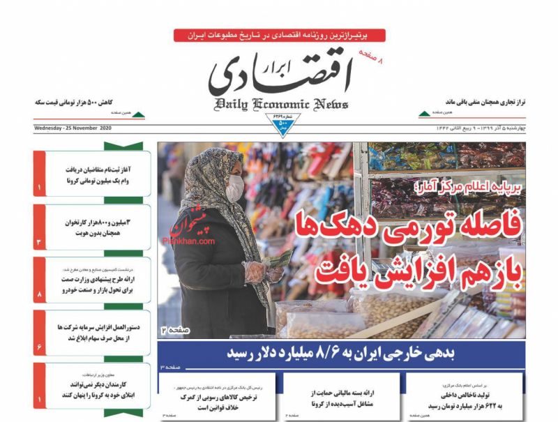 عناوین اخبار روزنامه ابرار اقتصادی در روز چهارشنبه ۵ آذر