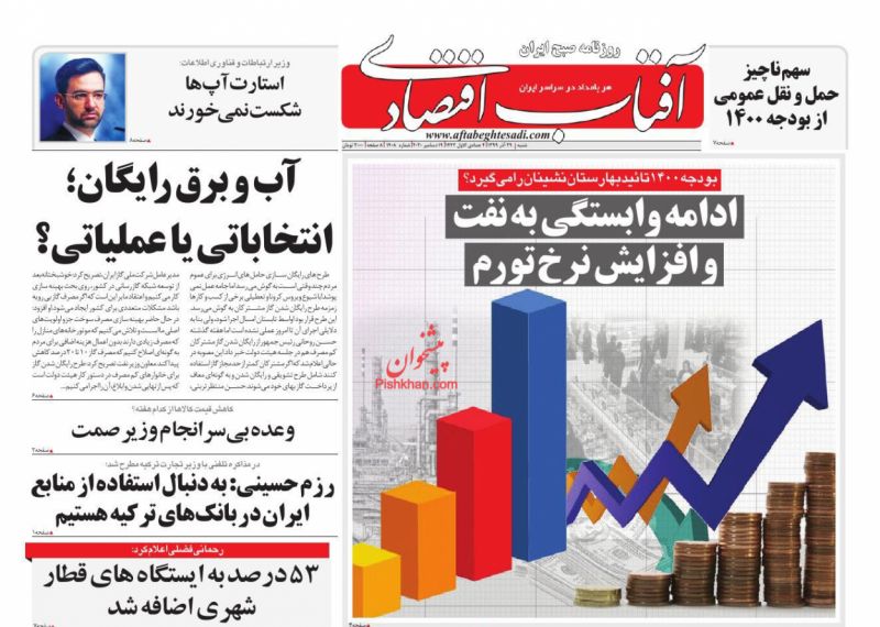 عناوین اخبار روزنامه آفتاب اقتصادی در روز شنبه ۲۹ آذر