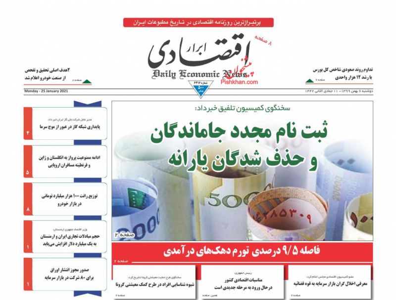 عناوین اخبار روزنامه ابرار اقتصادی در روز دوشنبه ۶ بهمن
