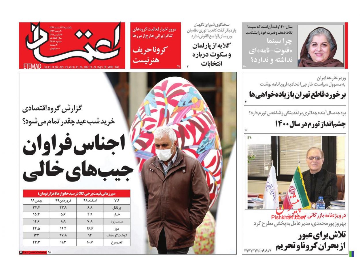عناوین اخبار روزنامه اعتماد در روز یکشنبه‌ ۲۴ اسفند