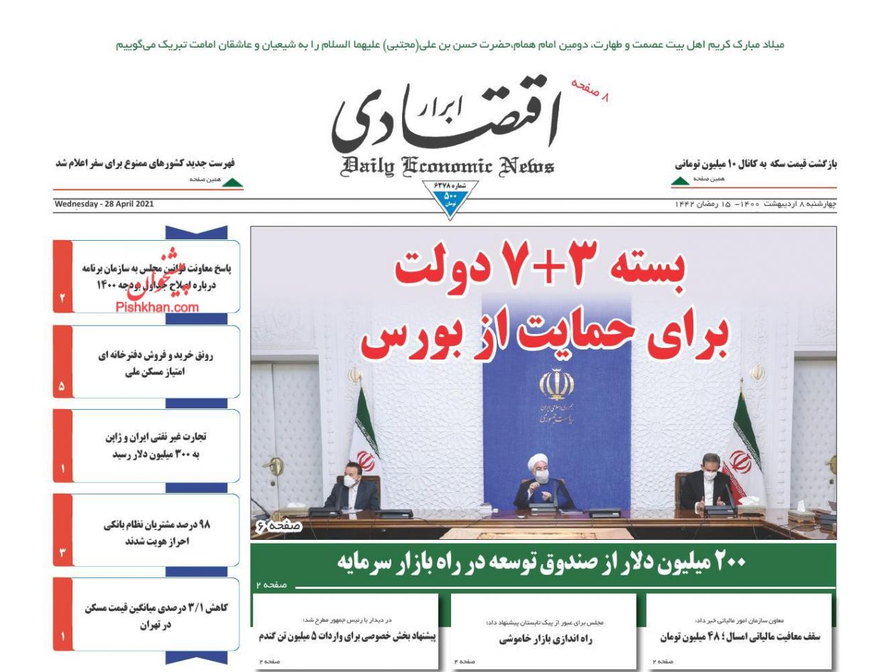 عناوین اخبار روزنامه ابرار اقتصادی در روز چهارشنبه ۸ اردیبهشت
