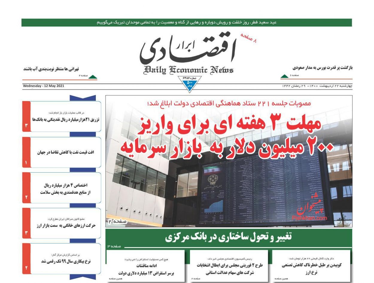 عناوین اخبار روزنامه ابرار اقتصادی در روز چهارشنبه ۲۲ ارديبهشت