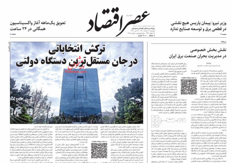 عناوین اخبار روزنامه عصر اقتصاد در روز دوشنبه ۱۰ خرداد