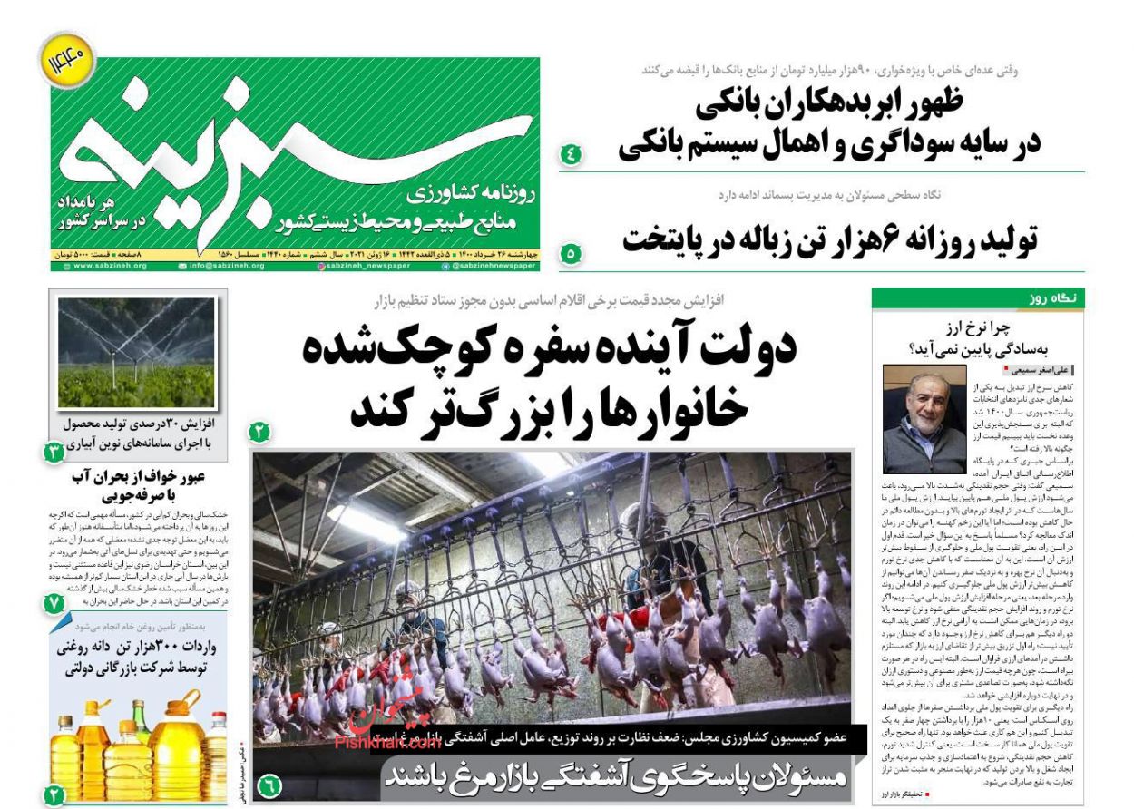 عناوین اخبار روزنامه سبزینه در روز چهارشنبه ۲۶ خرداد