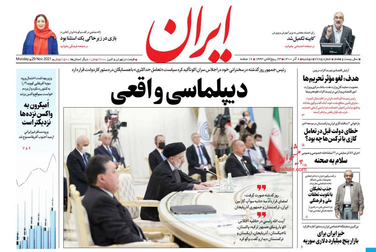 عناوین اخبار روزنامه ایران در روز دوشنبه ۸ آذر