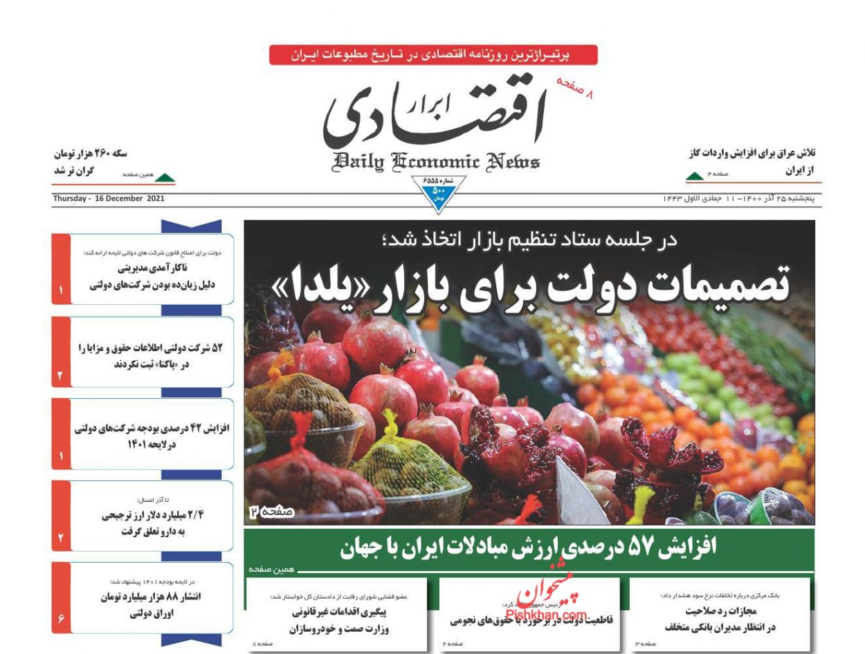 عناوین اخبار روزنامه ابرار اقتصادی در روز پنجشنبه ۲۵ آذر
