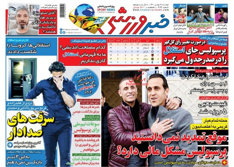 عناوین اخبار روزنامه خبر ورزشی در روز دوشنبه ۱۱ بهمن