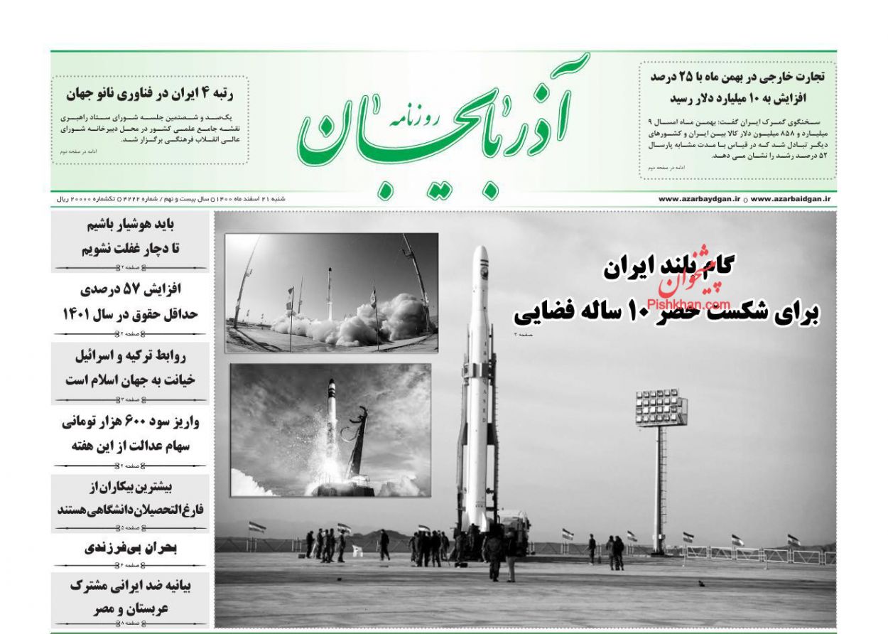 عناوین اخبار روزنامه آذربایجان در روز شنبه ۲۱ اسفند