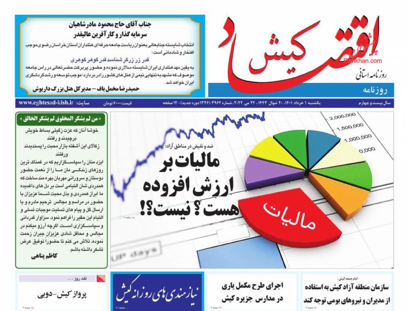 عناوین اخبار روزنامه اقتصاد کیش در روز یکشنبه‌ ۱ خرداد