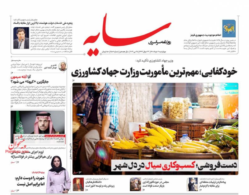 عناوین اخبار روزنامه سایه در روز چهارشنبه ۴ خرداد