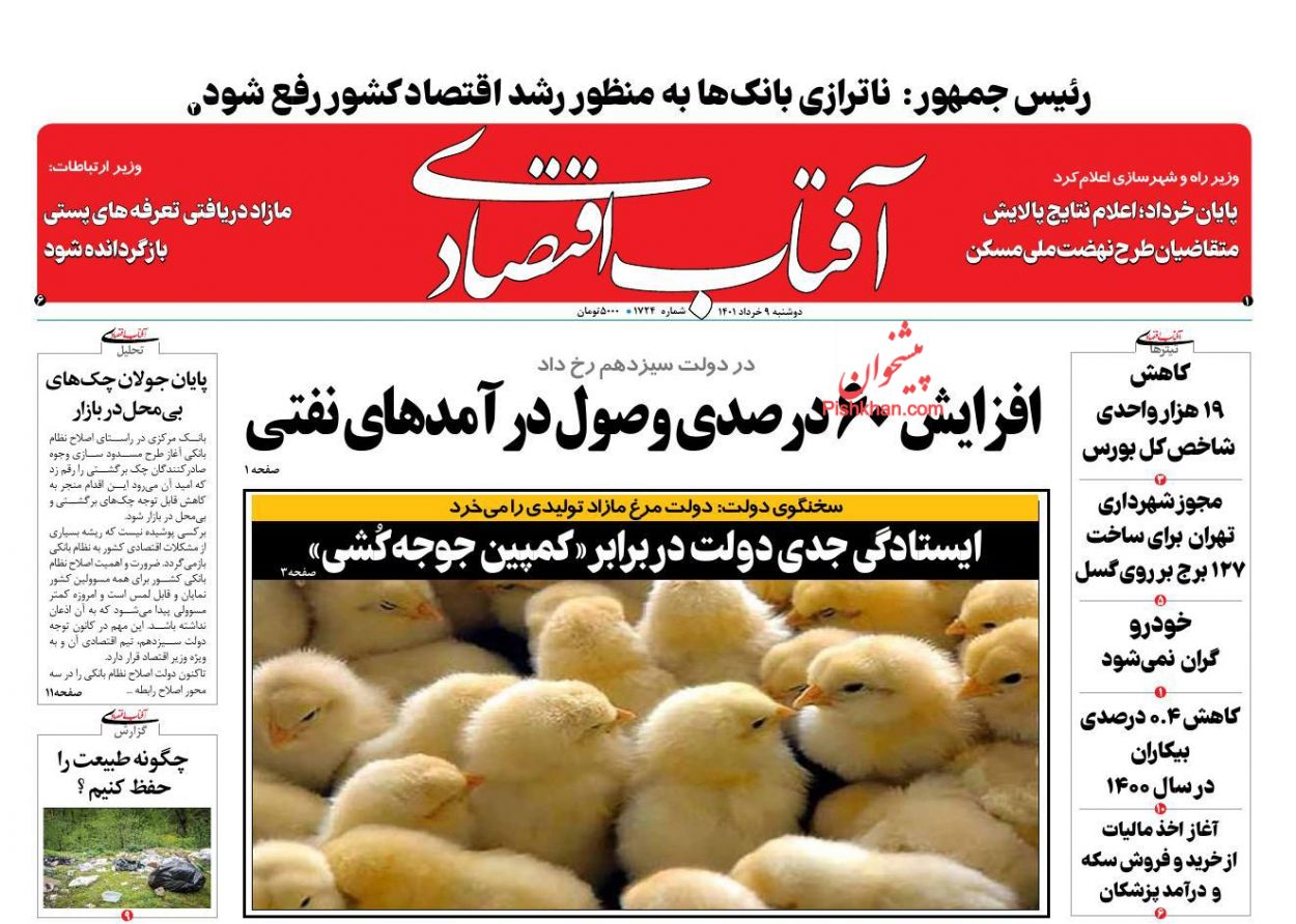 عناوین اخبار روزنامه آفتاب اقتصادی در روز دوشنبه ۹ خرداد