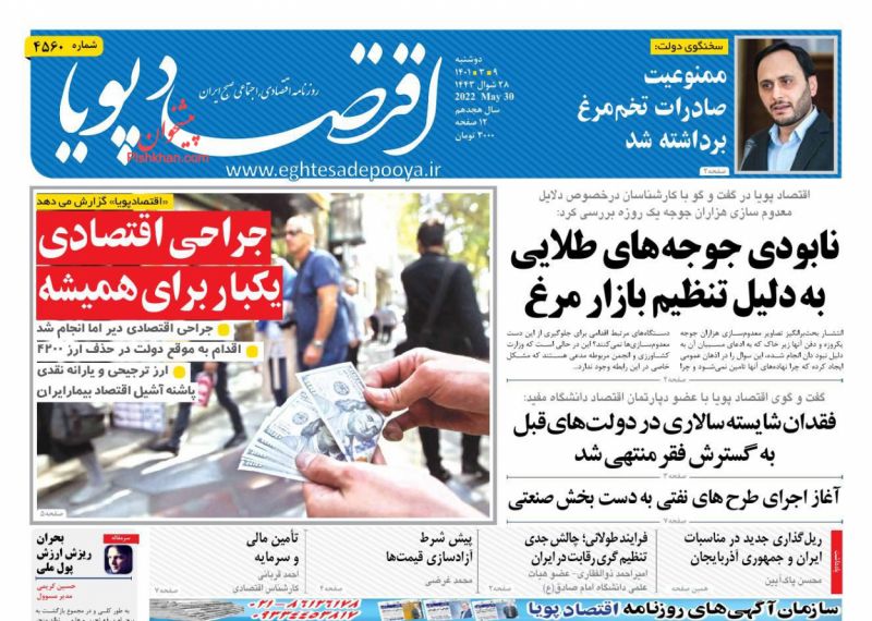 عناوین اخبار روزنامه اقتصاد پویا در روز دوشنبه ۹ خرداد