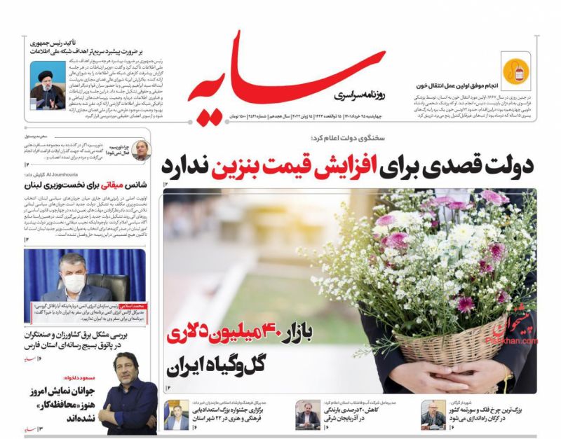 عناوین اخبار روزنامه سایه در روز چهارشنبه ۲۵ خرداد