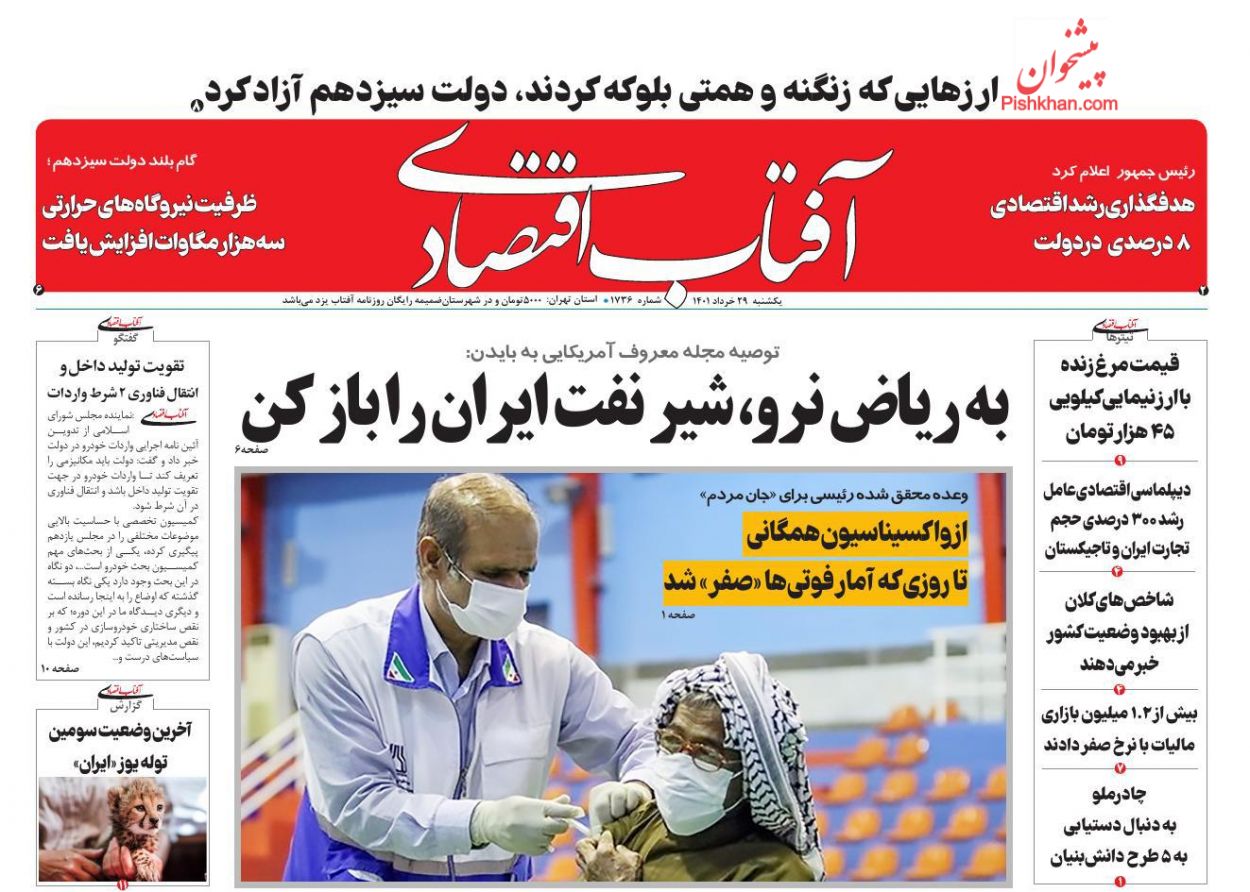 عناوین اخبار روزنامه آفتاب اقتصادی در روز یکشنبه‌ ۲۹ خرداد