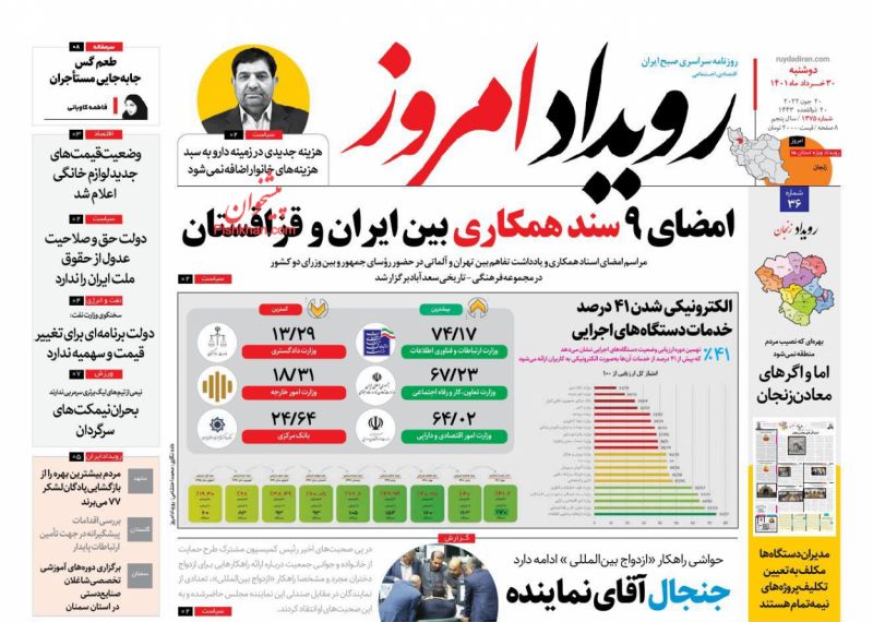 عناوین اخبار روزنامه رویداد امروز در روز دوشنبه ۳۰ خرداد