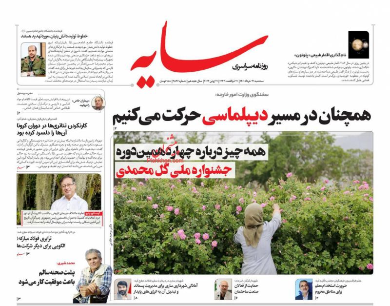 عناوین اخبار روزنامه سایه در روز سه‌شنبه ۳۱ خرداد