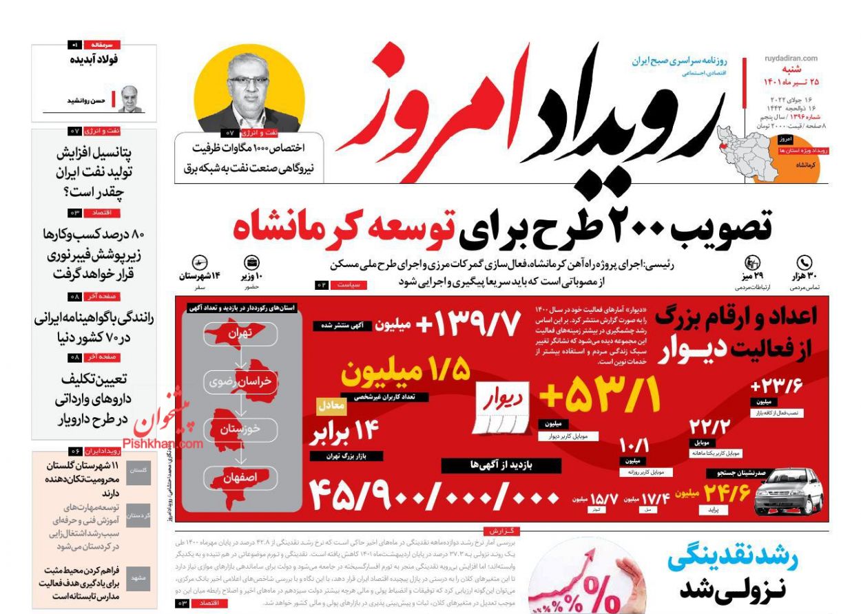 عناوین اخبار روزنامه رویداد امروز در روز شنبه ۲۵ تیر
