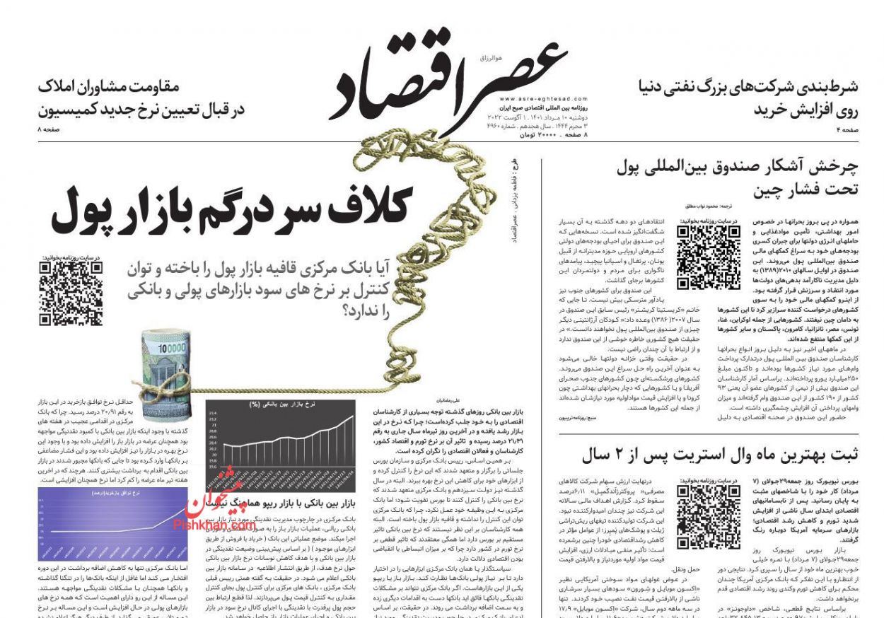 عناوین اخبار روزنامه عصر اقتصاد در روز دوشنبه ۱۰ مرداد