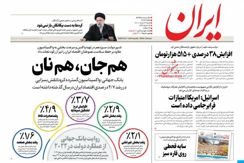 عناوین اخبار روزنامه ایران در روز شنبه ۲۹ مرداد