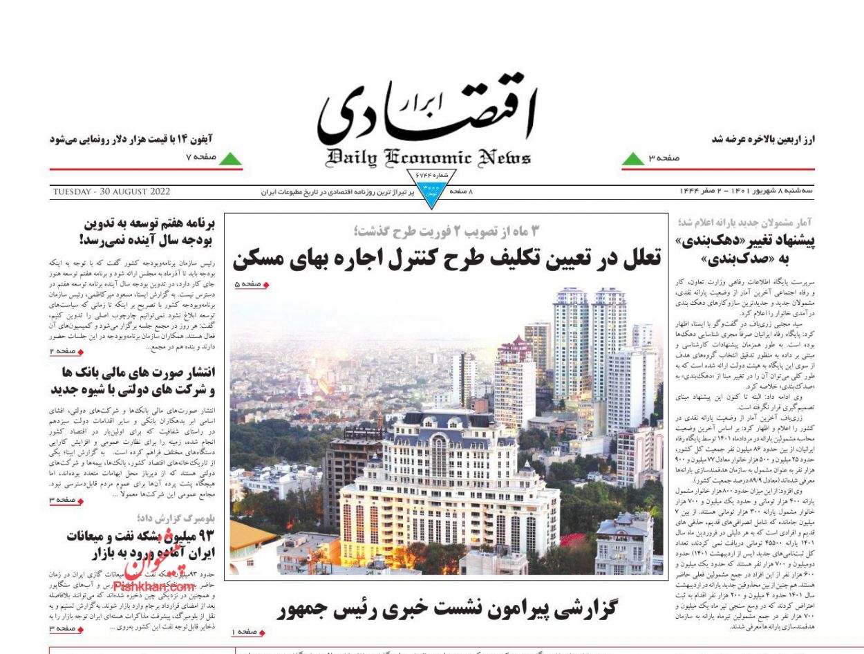 عناوین اخبار روزنامه ابرار اقتصادی در روز سه‌شنبه ۸ شهريور