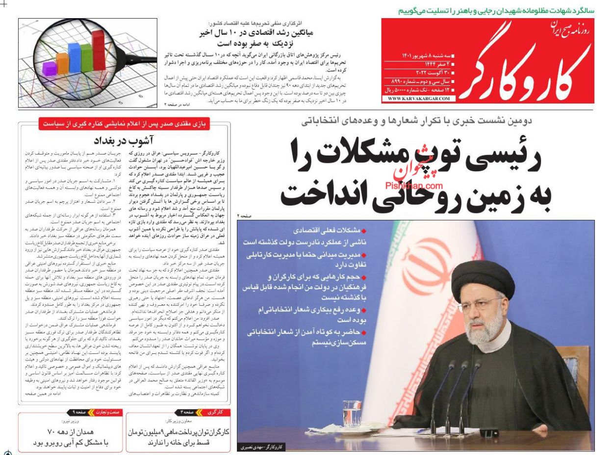 عناوین اخبار روزنامه کار و کارگر در روز سه‌شنبه ۸ شهريور