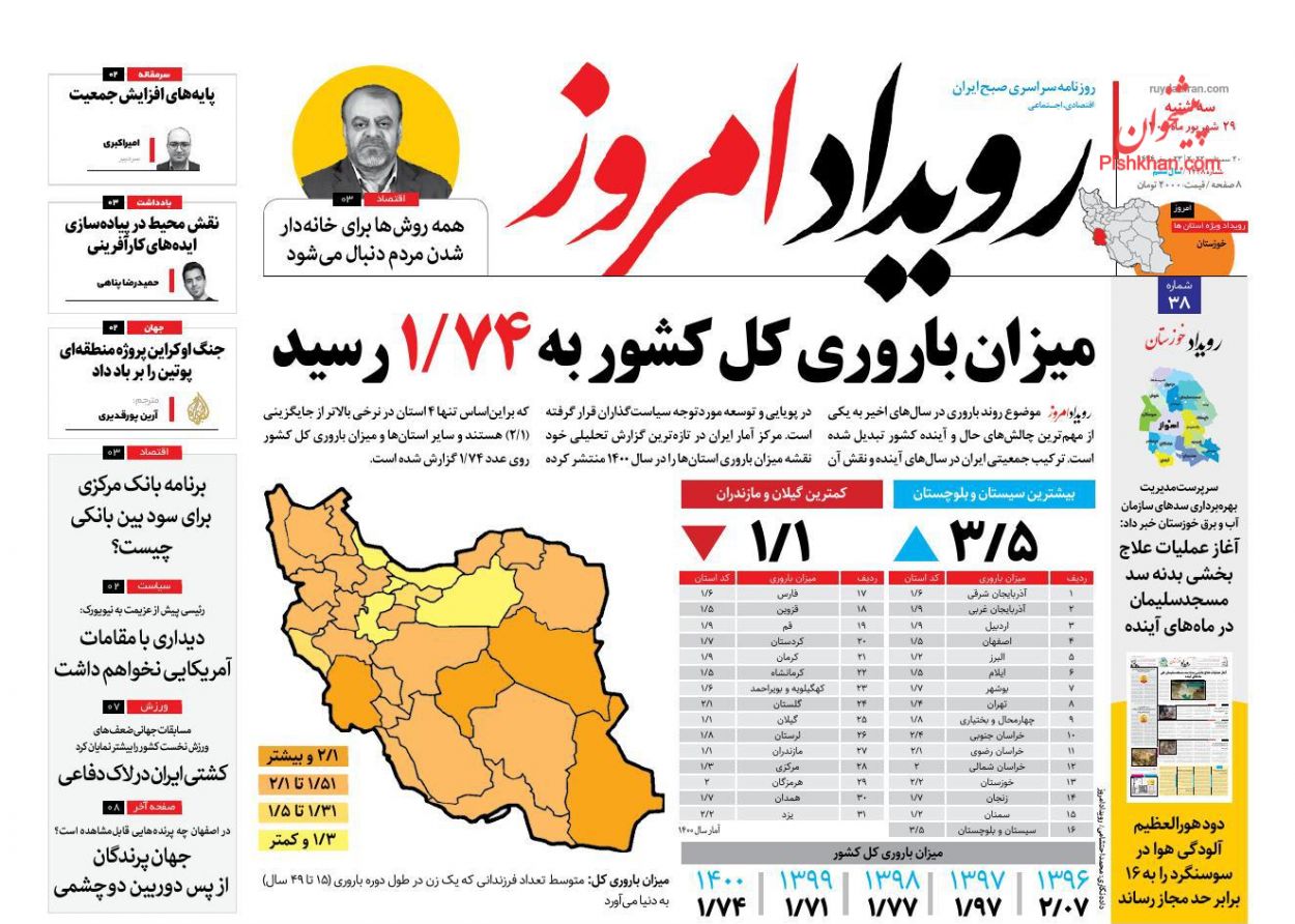 عناوین اخبار روزنامه رویداد امروز در روز سه‌شنبه ۲۹ شهريور