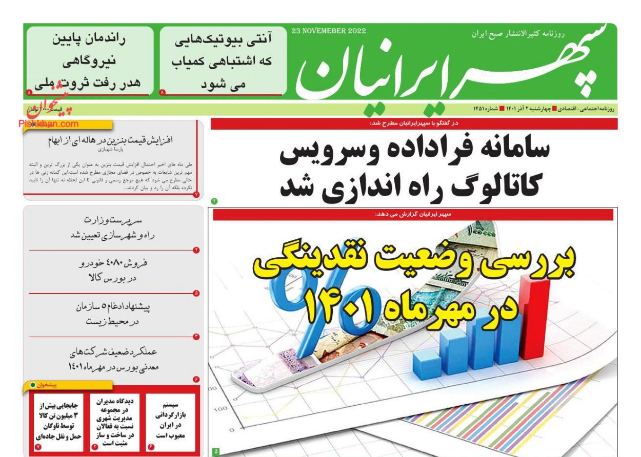 عناوین اخبار روزنامه سپهر ایرانیان در روز چهارشنبه ۲ آذر
