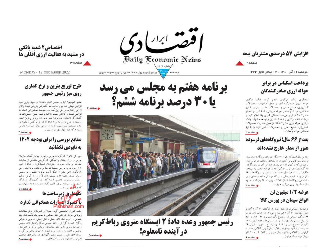 عناوین اخبار روزنامه ابرار اقتصادی در روز دوشنبه ۲۱ آذر