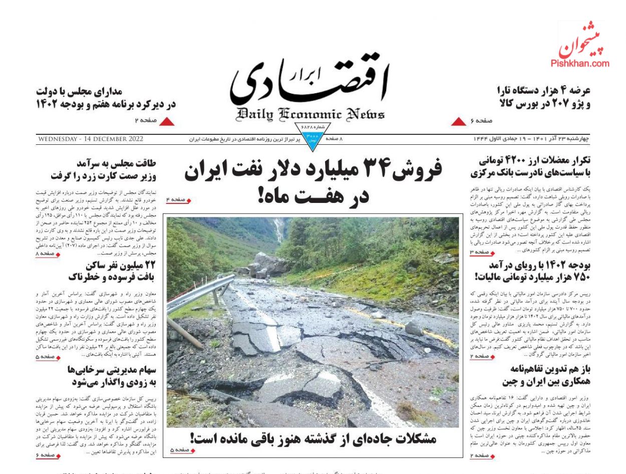 عناوین اخبار روزنامه ابرار اقتصادی در روز چهارشنبه ۲۳ آذر