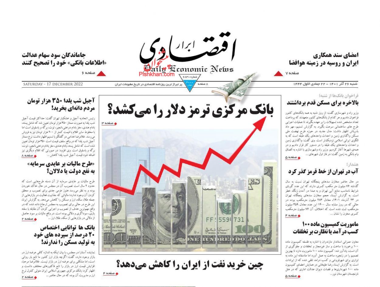 عناوین اخبار روزنامه ابرار اقتصادی در روز شنبه ۲۶ آذر