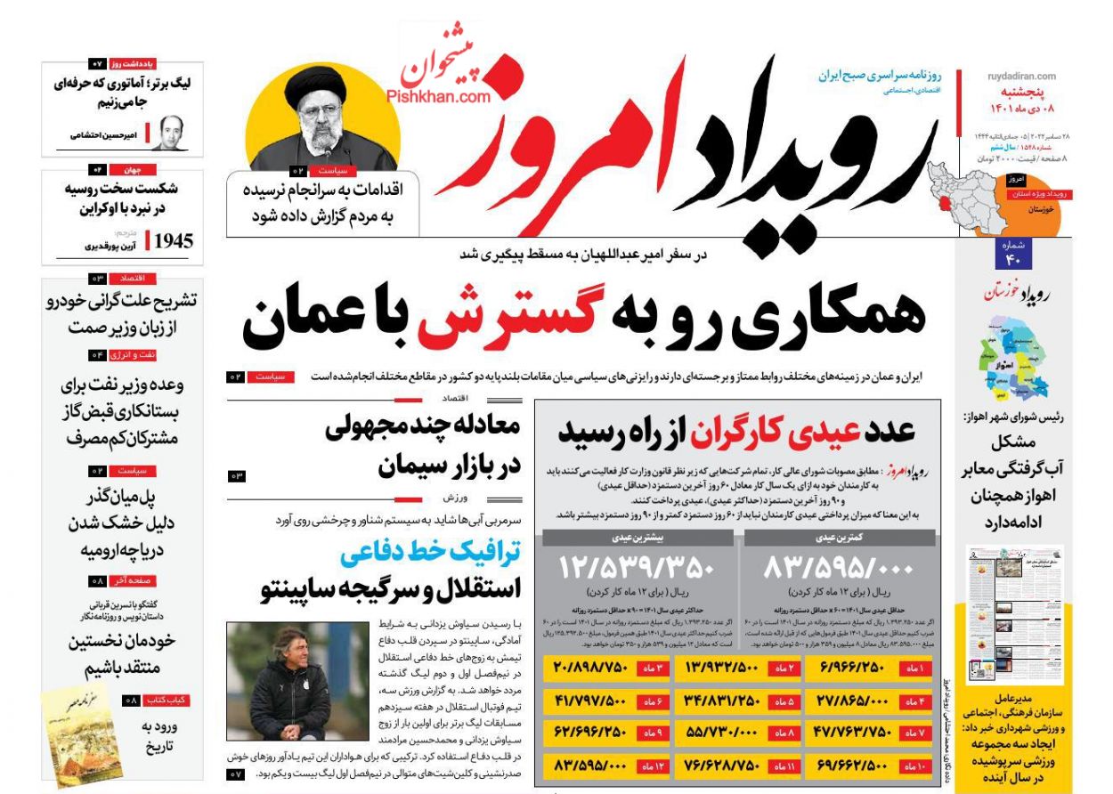عناوین اخبار روزنامه رویداد امروز در روز پنجشنبه ۸ دی