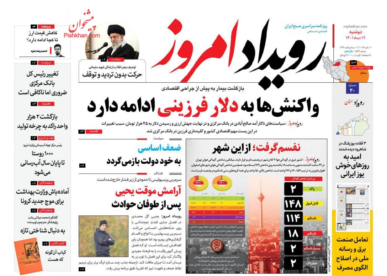 عناوین اخبار روزنامه رویداد امروز در روز دوشنبه ۱۲ دی