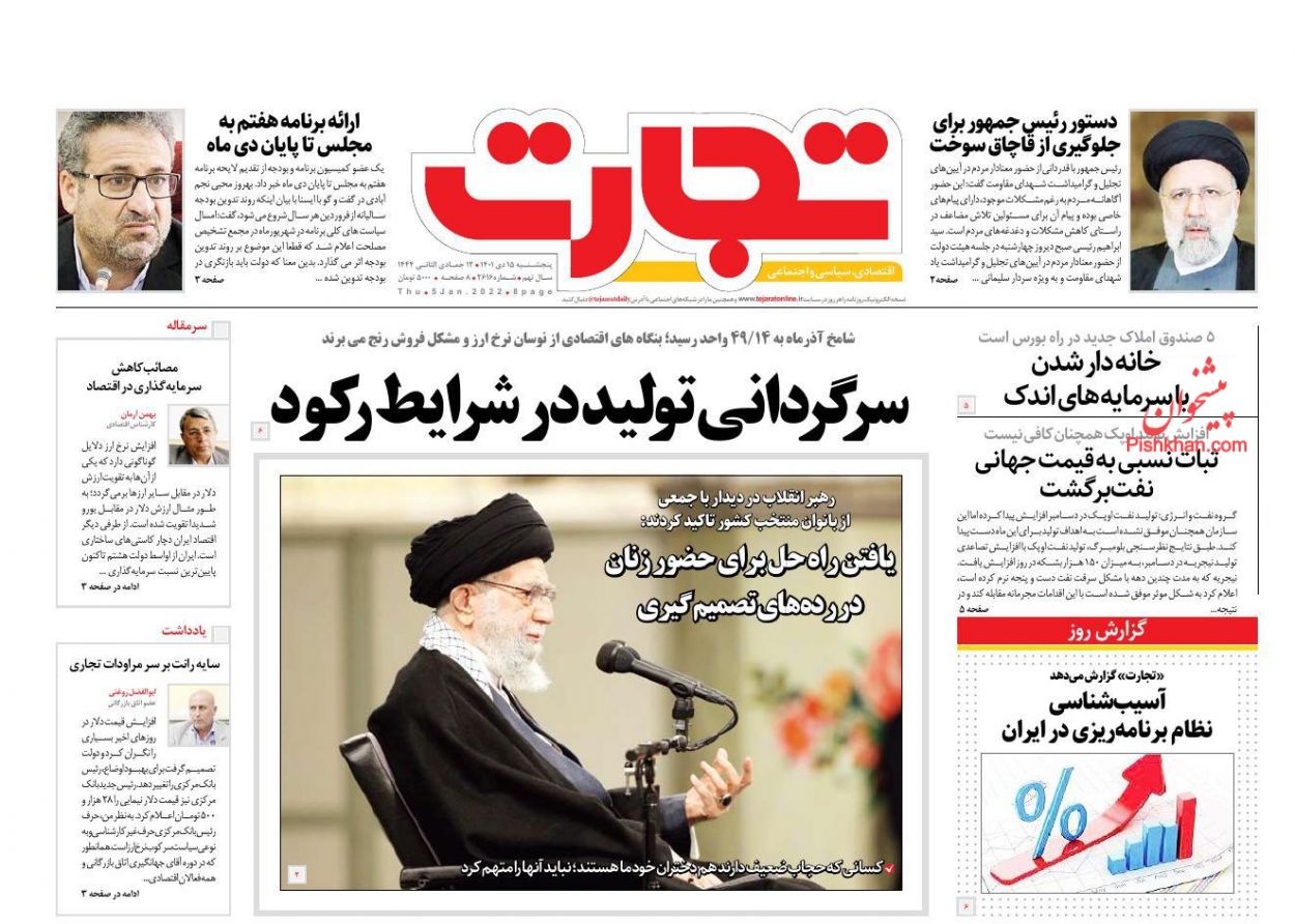 عناوین اخبار روزنامه تجارت در روز پنجشنبه ۱۵ دی