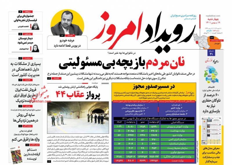عناوین اخبار روزنامه رویداد امروز در روز چهارشنبه ۱۹ بهمن