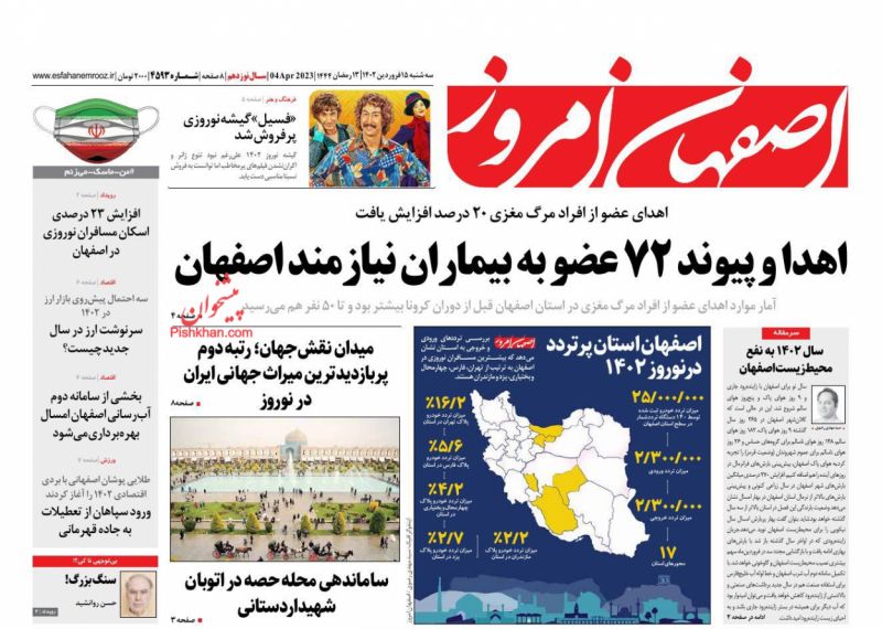 عناوین اخبار روزنامه اصفهان امروز در روز سه‌شنبه ۱۵ فروردين