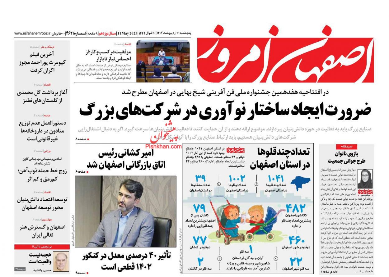 عناوین اخبار روزنامه اصفهان امروز در روز پنجشنبه ۲۱ ارديبهشت