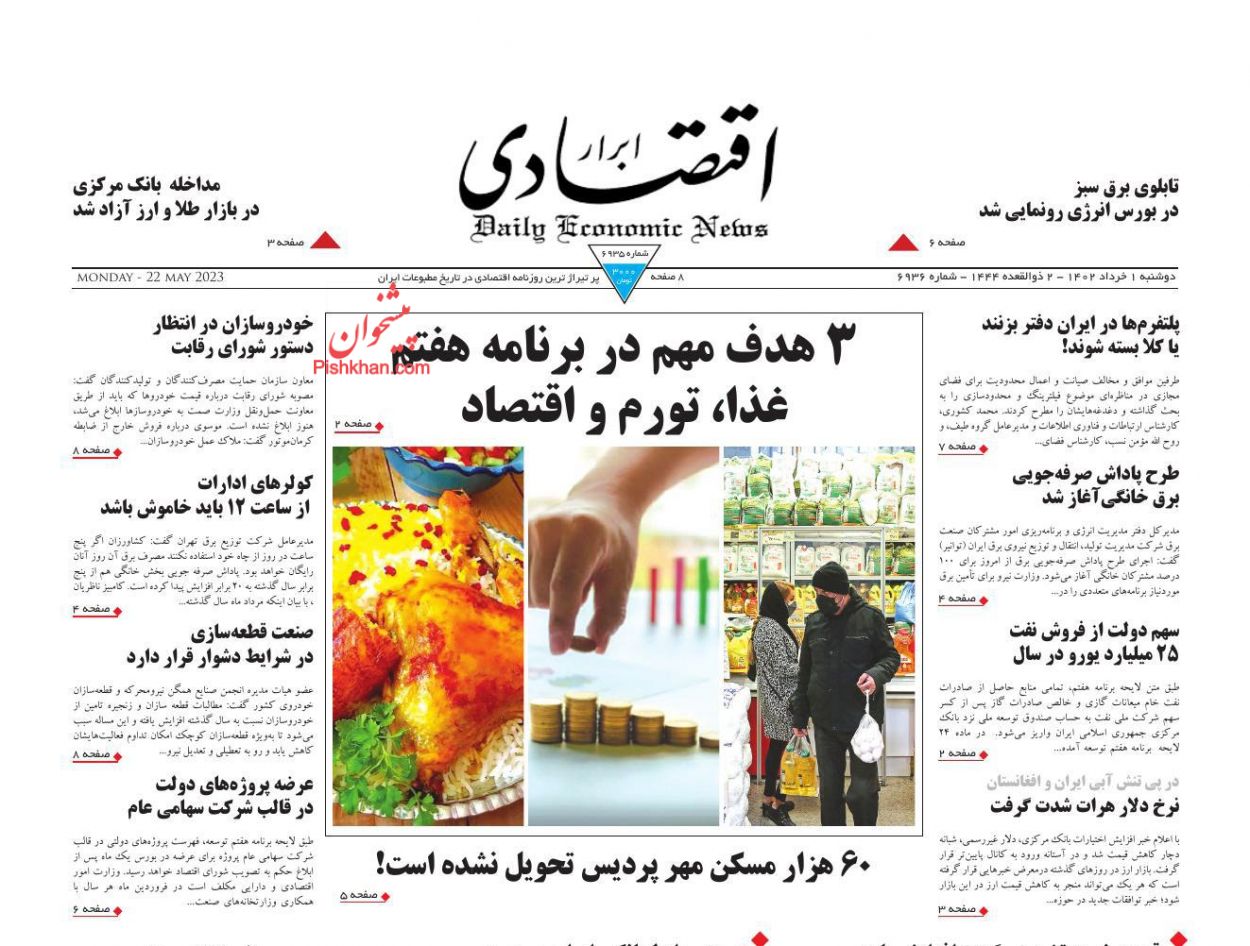 عناوین اخبار روزنامه ابرار اقتصادی در روز دوشنبه ۱ خرداد
