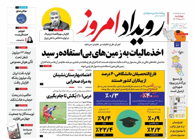 عناوین اخبار روزنامه رویداد امروز در روز چهارشنبه ۱۰ خرداد