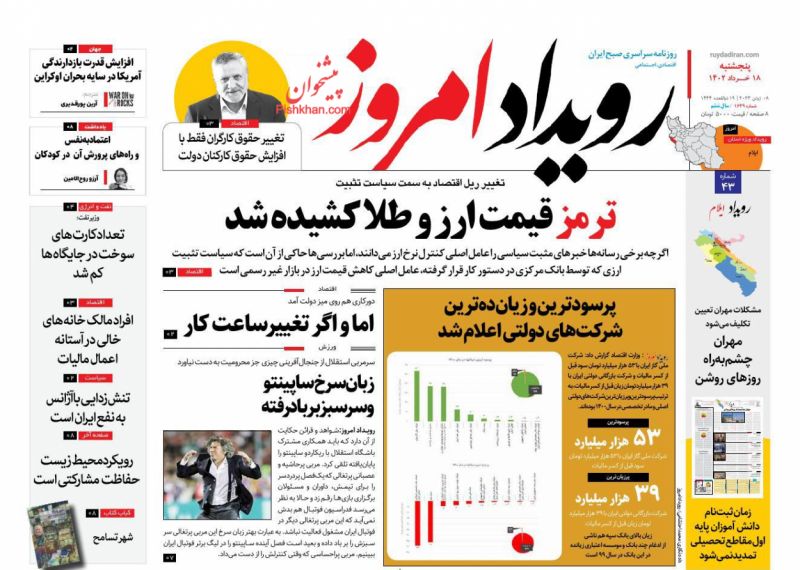 عناوین اخبار روزنامه رویداد امروز در روز پنجشنبه ۱۸ خرداد